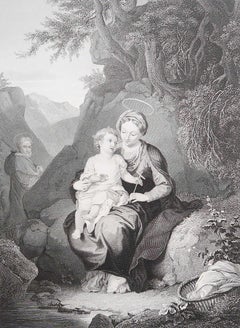 Original-Antikdruck von Maria und Jesus nach Christian Wilhelm Ernst Dietrich.