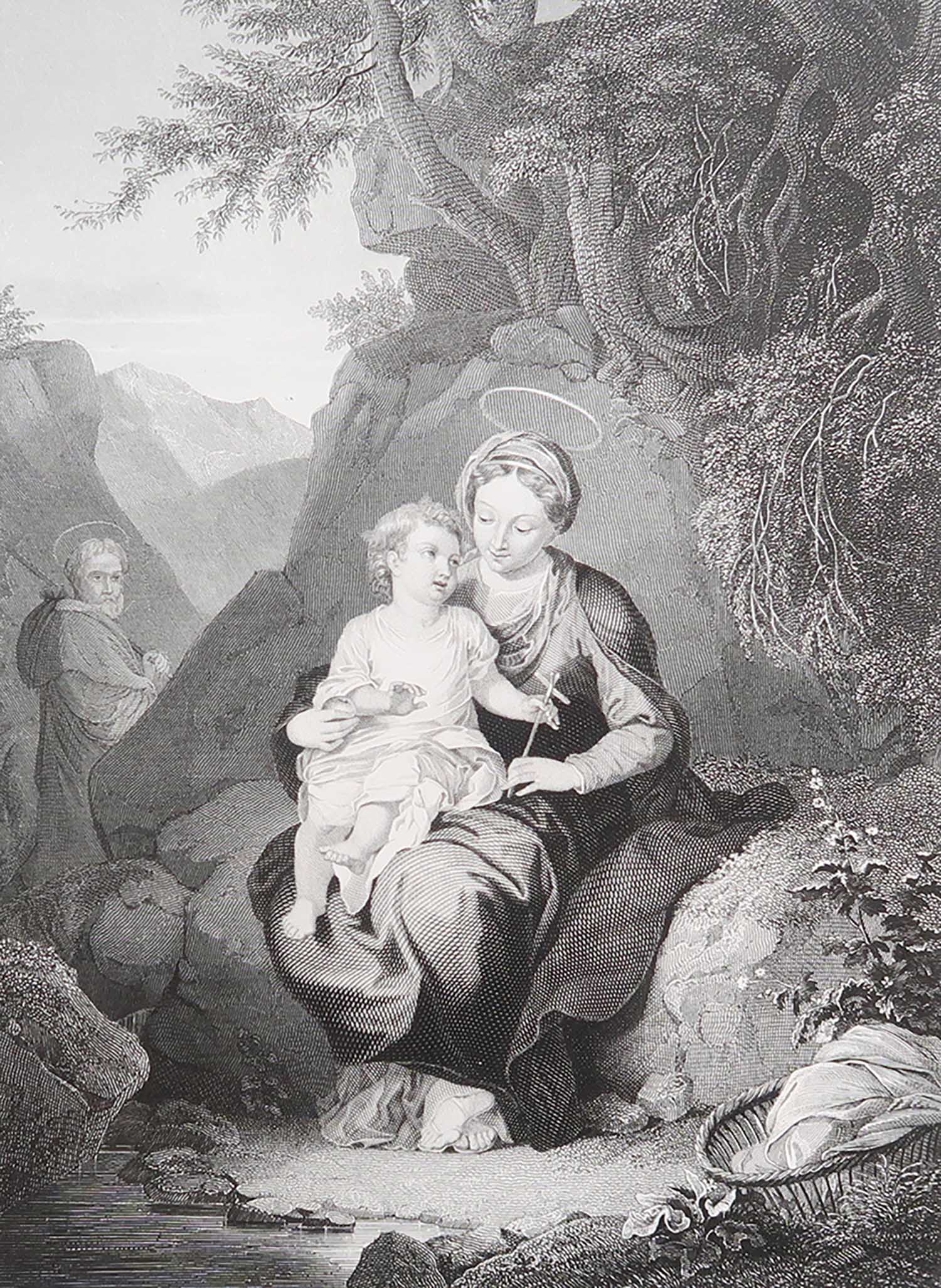 Original Antique Print of Mary And Jesus After Christian Wilhelm Ernst Dietrich.