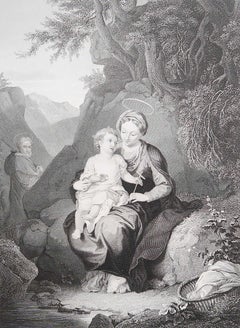 Original-Antikdruck von Maria und Jesus nach Christian Wilhelm Ernst Dietrich.
