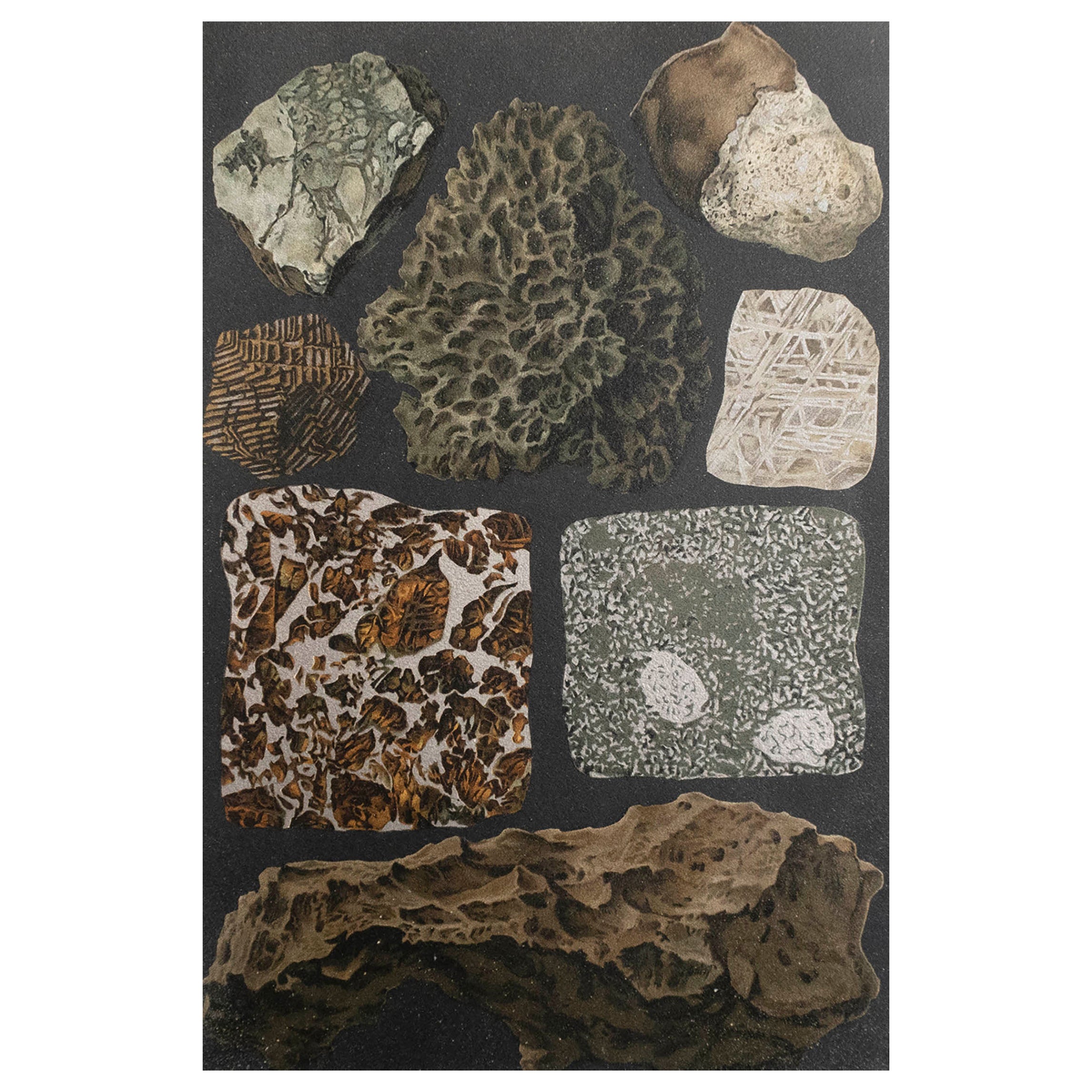 Original Antique Print of Meteorites. C.1900