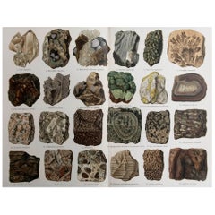 Original Antique Print of Minerals and Rocks . C.1900