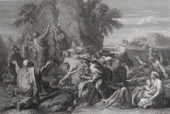 Original Antique Print of Moses Striking The Rock After Nicolas Poussin. C.1850