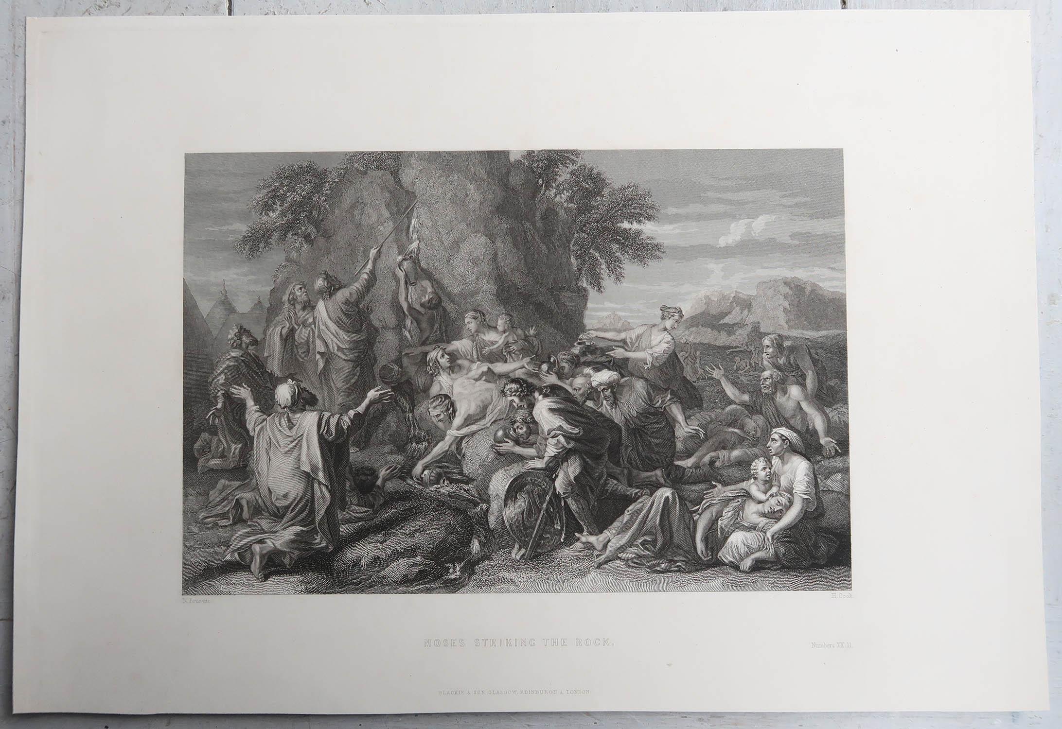 Rinascimento Stampa antica originale di Mosè che colpisce la roccia dopo Nicolas Poussin. C.1850 in vendita