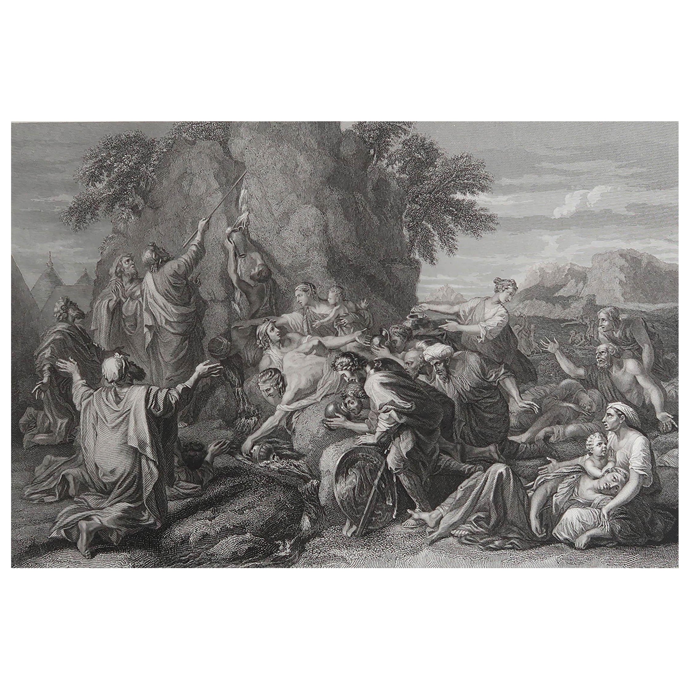 Antiker Originaldruck von Moses, der den Felsen schlägt, nach Nicolas Poussin. C.1850 im Angebot