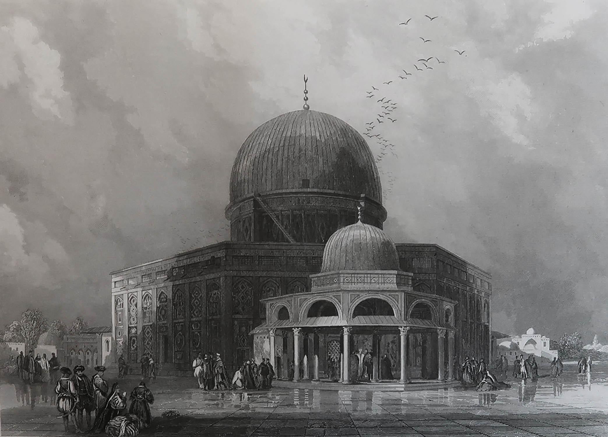 Splendida immagine della Moschea di Omar

Incisione in acciaio pregiato dopo David Roberts

Pubblicato nel 1840

La misura è il formato della carta

Senza cornice.

