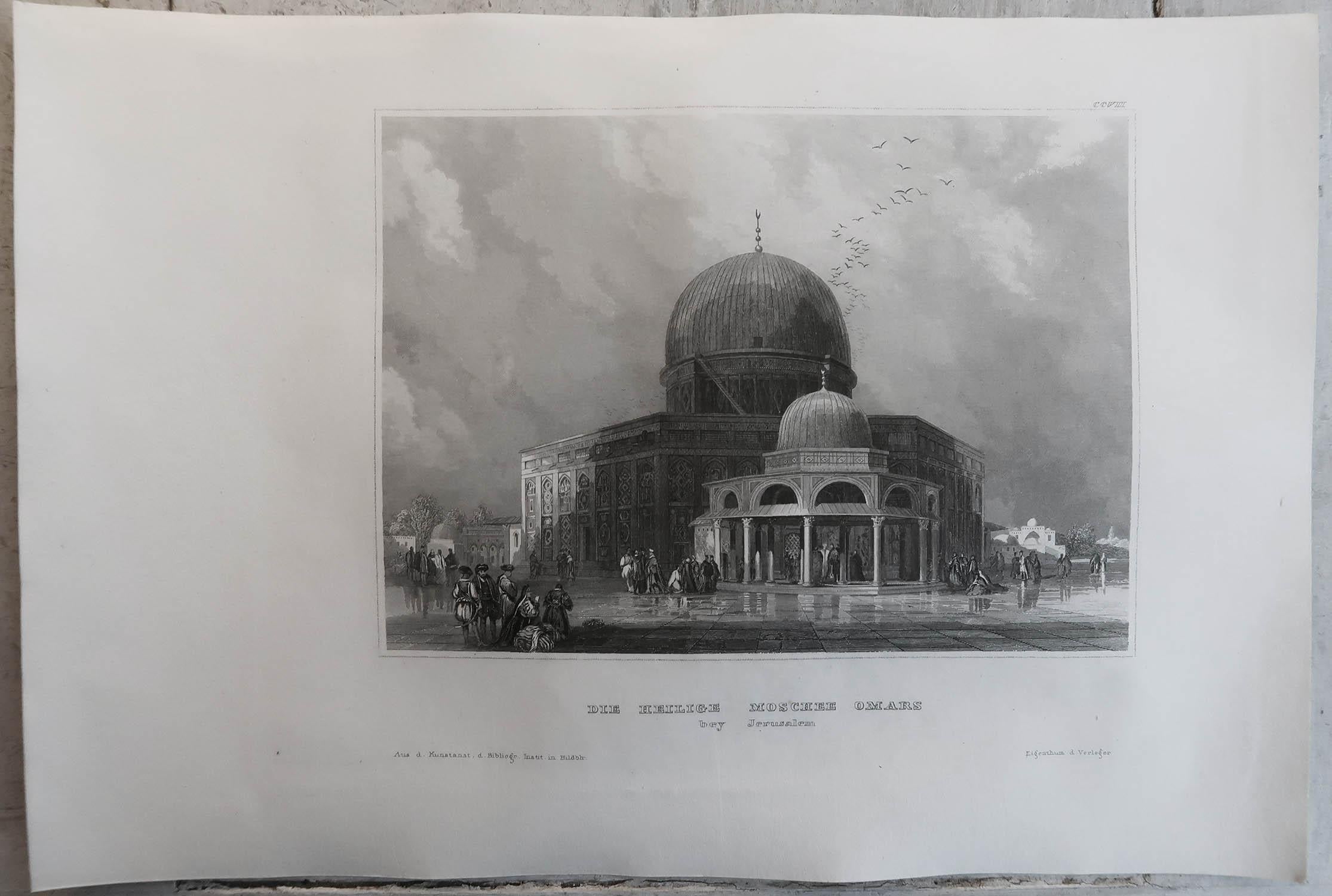 Moresco Stampa antica originale della Moschea di Omar, Gerusalemme, dopo David Roberts, C.C. in vendita