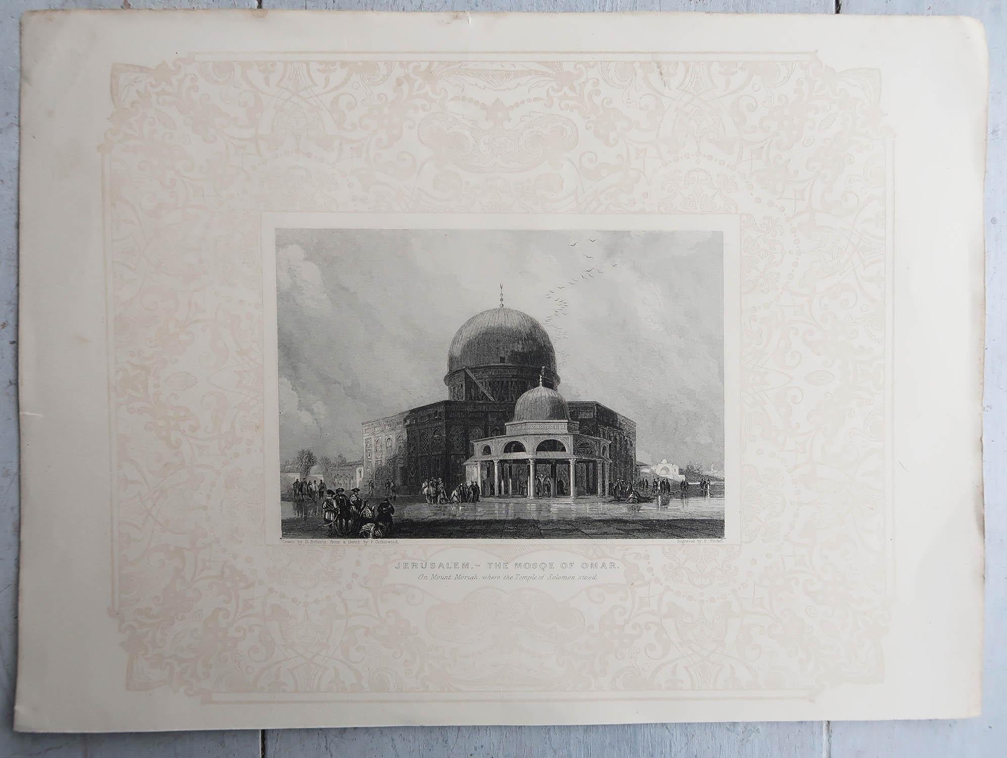 Original Antiker Druck der Moschee von Omar, Jerusalem, nach David Roberts, um 1850 (Maurisch) im Angebot