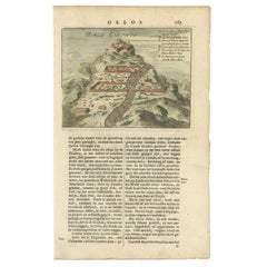 Original Antique Print of Mount Cinthus on the isle of Delos, Greece, 1688