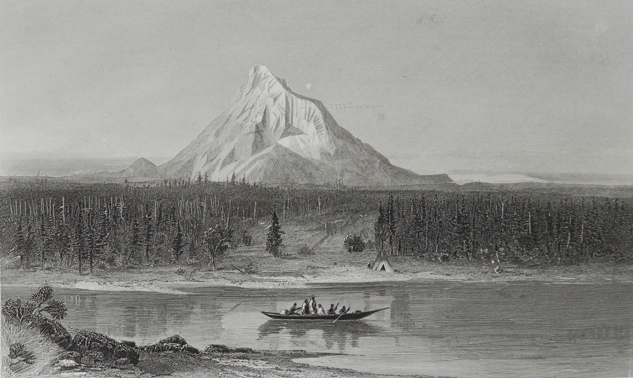 English Original Antique Print of Mount Hood, Oregon, circa 1870
