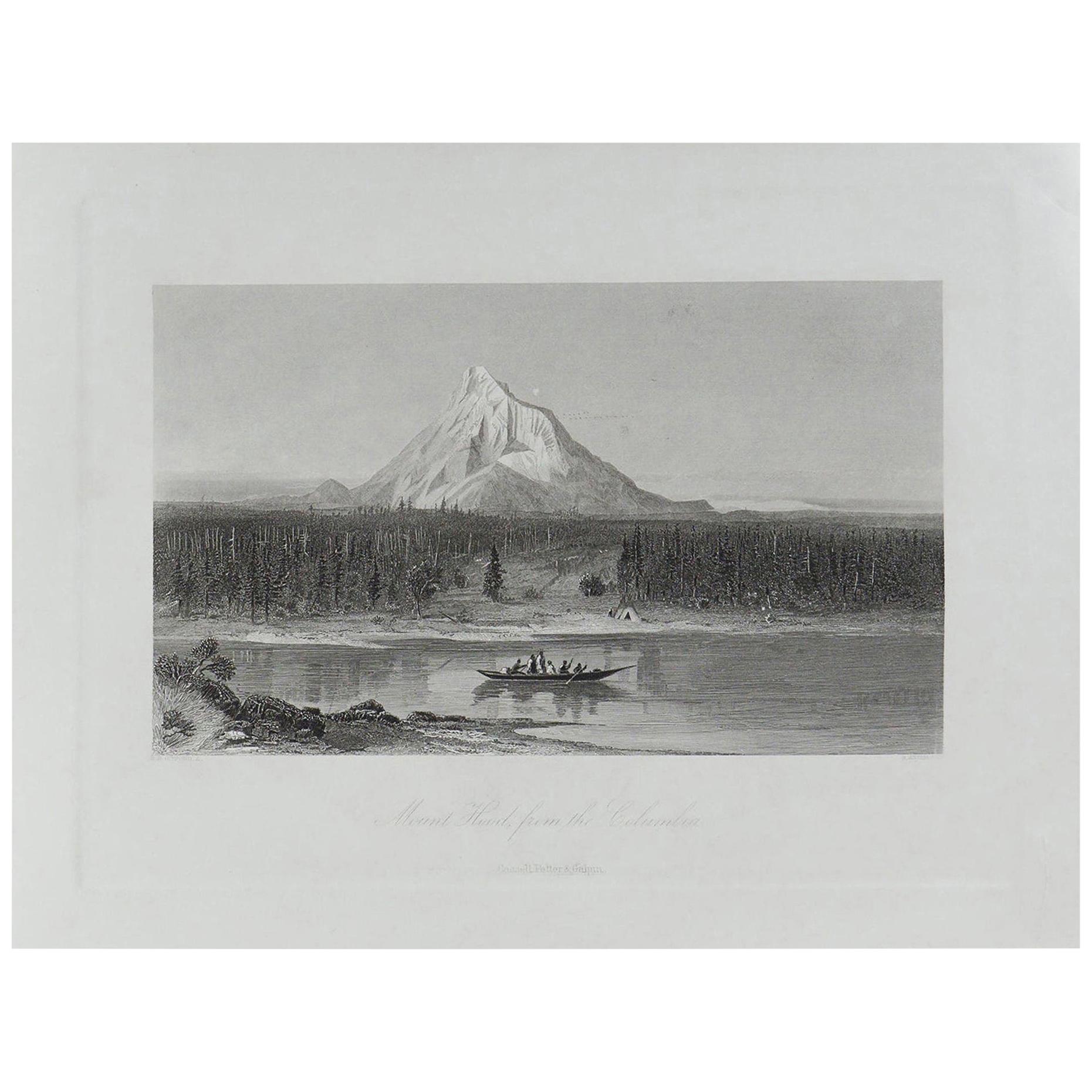 Original Antique Print of Mount Hood, Oregon, circa 1870
