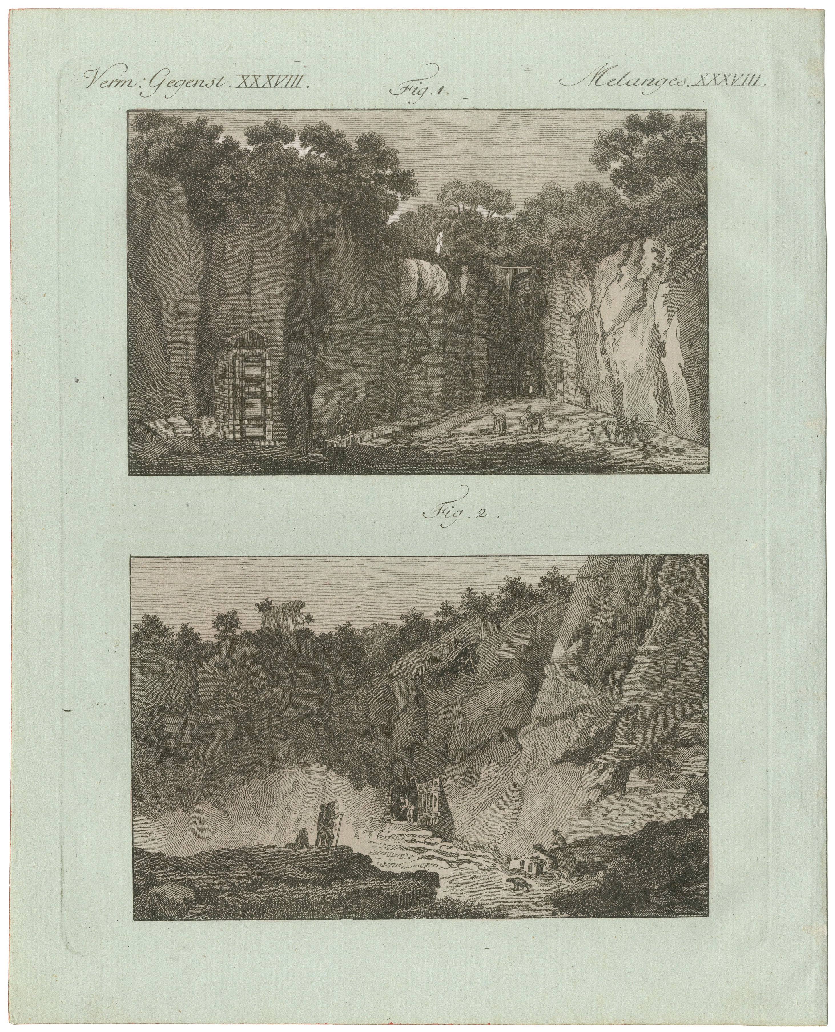 Original Antique Print of Mountain Roads and Rock-Cut Passes by Bertuch, c. 1800