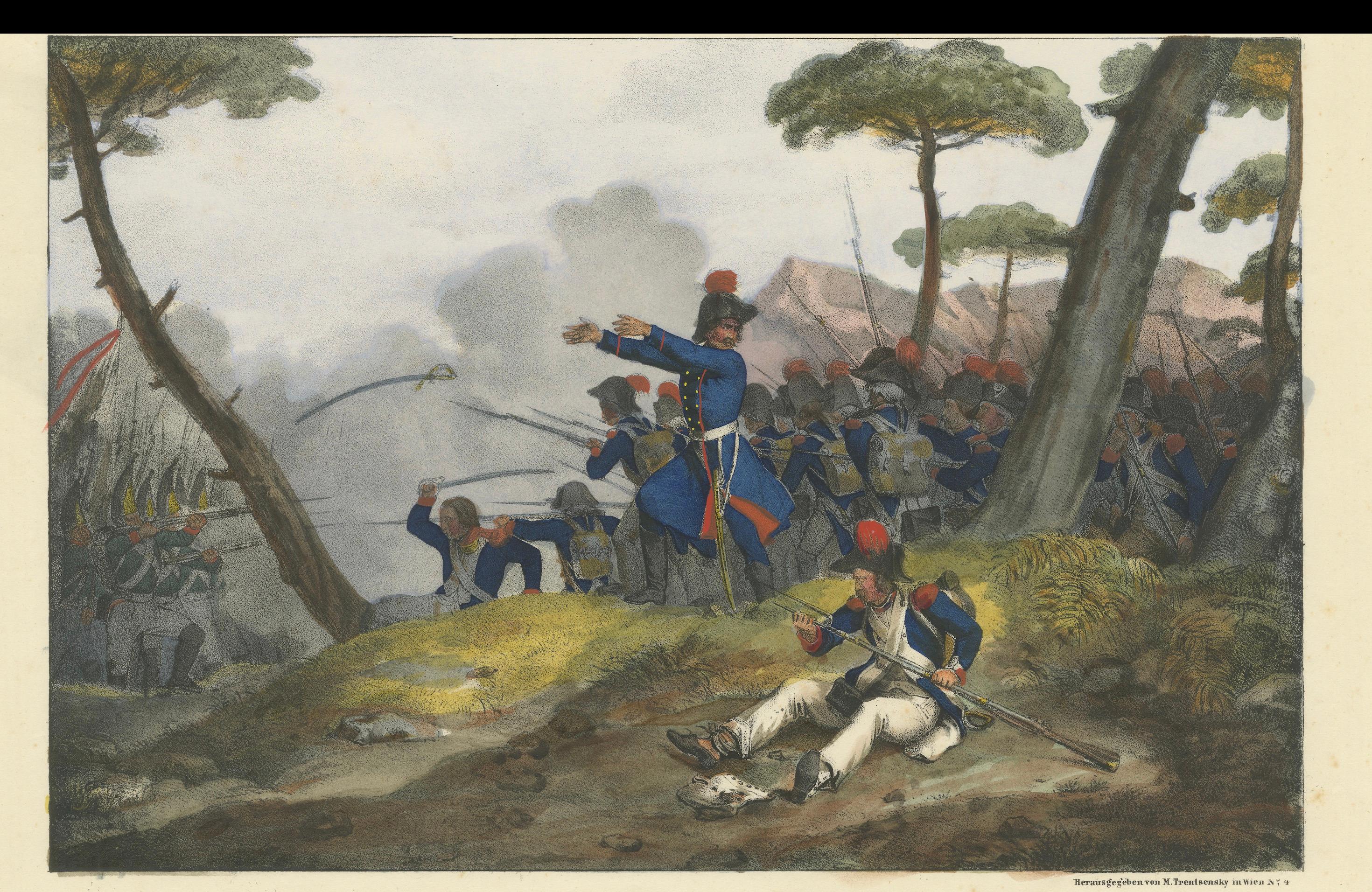 Original Antique Print of Mountain Warfare: The 1834 Alpine Encounter, c.1834 For Sale 1