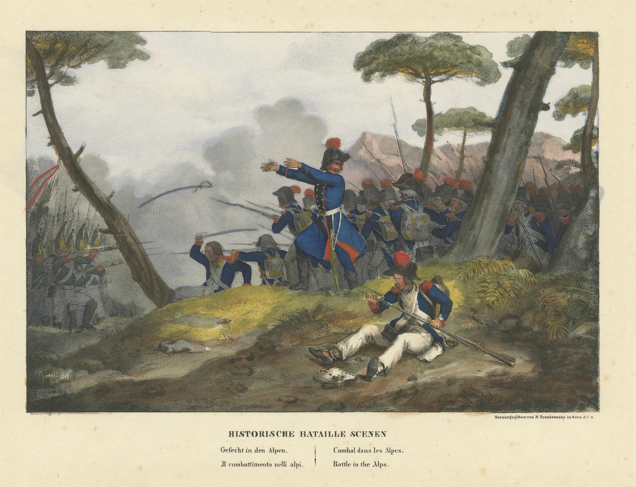 Original Antique Print of Mountain Warfare: The 1834 Alpine Encounter, c.1834 For Sale 2