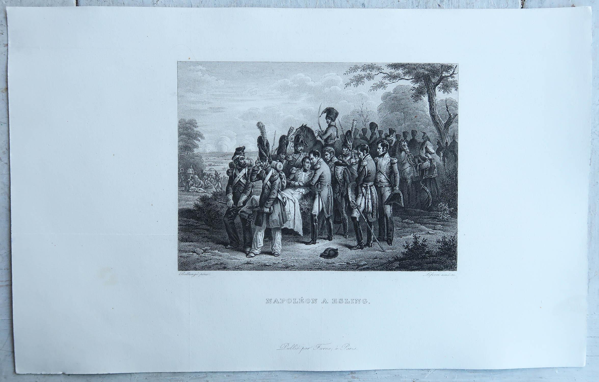English Original Antique Print of Napoleon Bonaparte - Aspern-Essling. Circa 1850