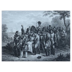 Original Antique Print of Napoleon Bonaparte - Aspern-Essling. Circa 1850