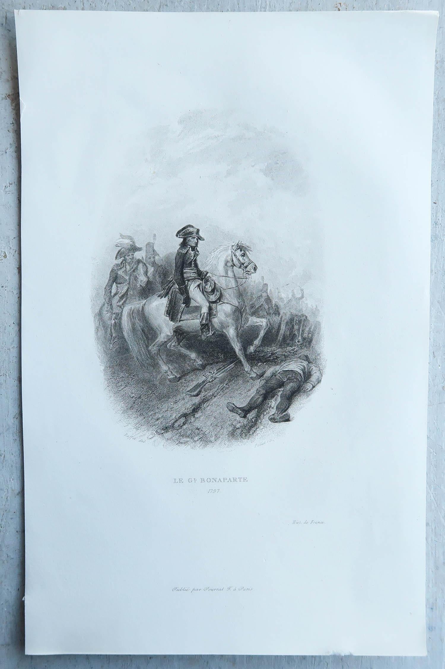English Original Antique Print of Napoleon Bonaparte. Circa 1850