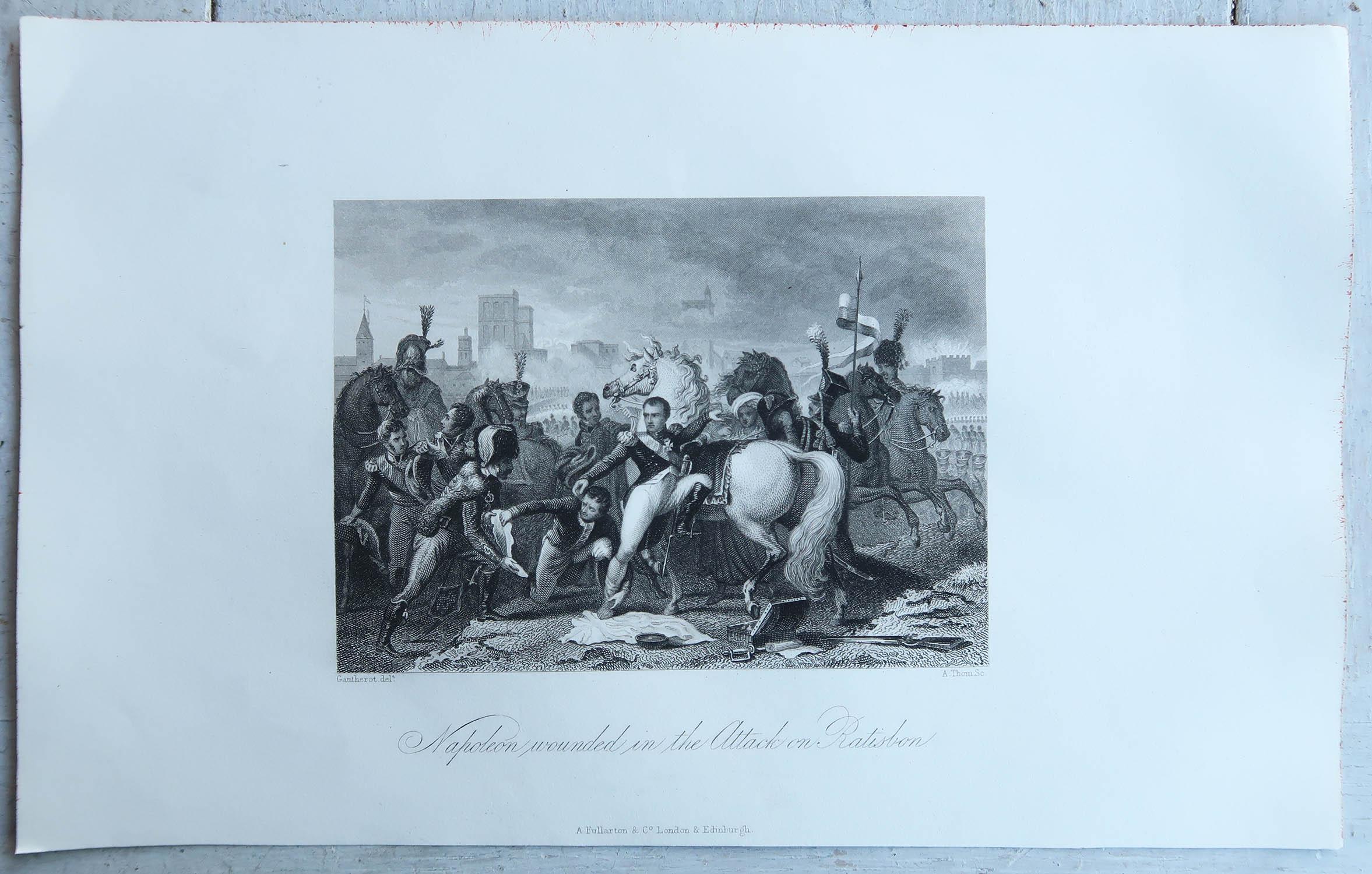 English Original Antique Print of Napoleon Bonaparte - Ratisbon. Circa 1850