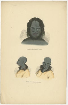 Original Antique Print of Natives from Jervis & Kangaroo Island, Australia, 1845