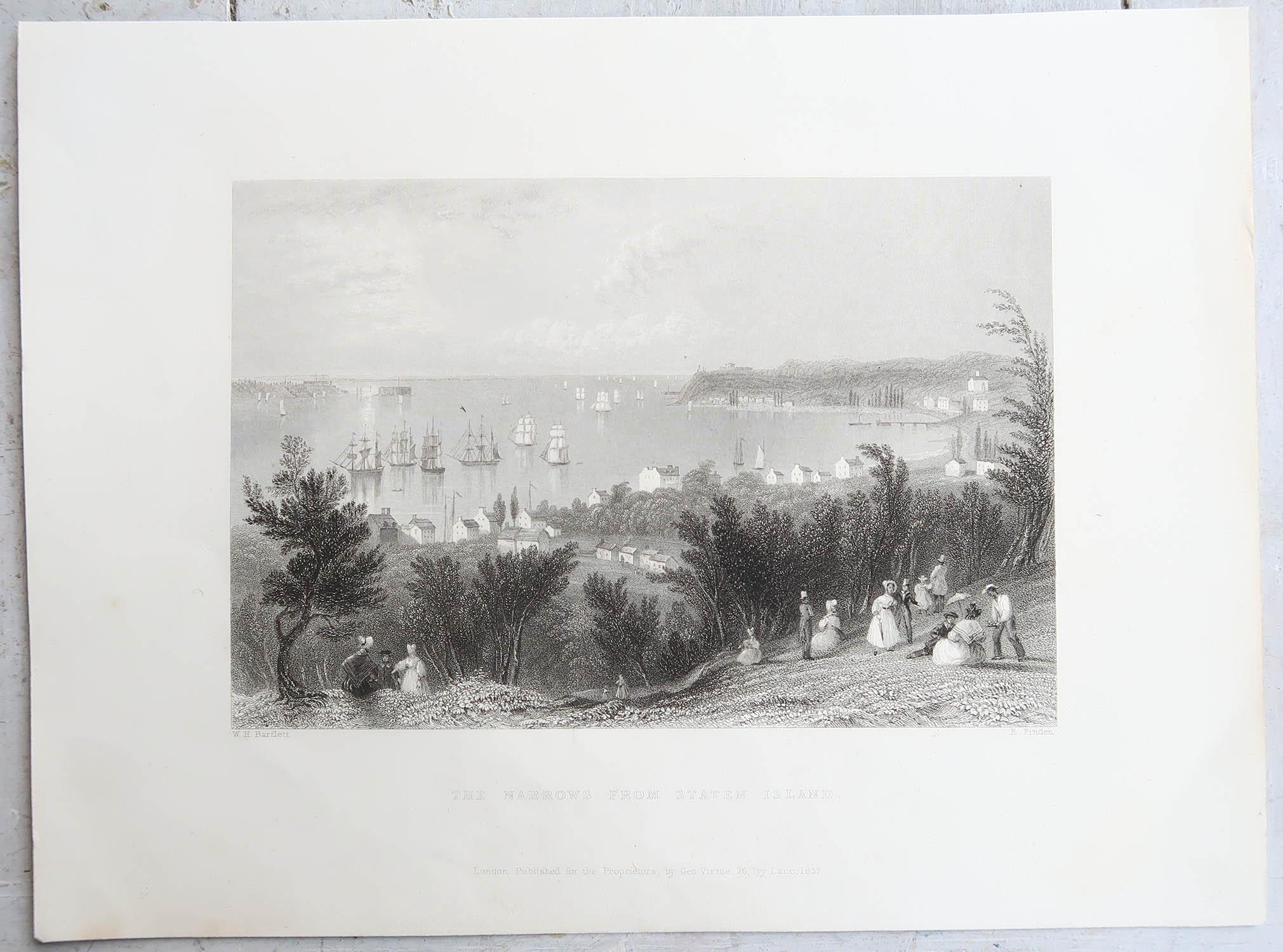 Grabado original antiguo de la ciudad de Nueva York. Fechado en 1837 Otro en venta