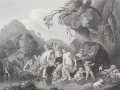 Original Antique Print of " Nymphs " After Christian Ernst Wilhelm Dietrich.1850