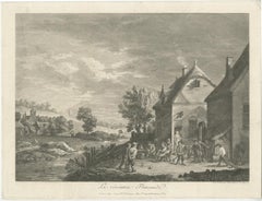 Original Antique Print of People Playing Games in Flanders, Belgium, 1774