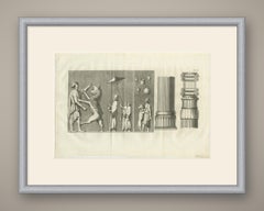 Original Antique Print of Persepolis Reliefs, Vessels and Column Capital, 1780