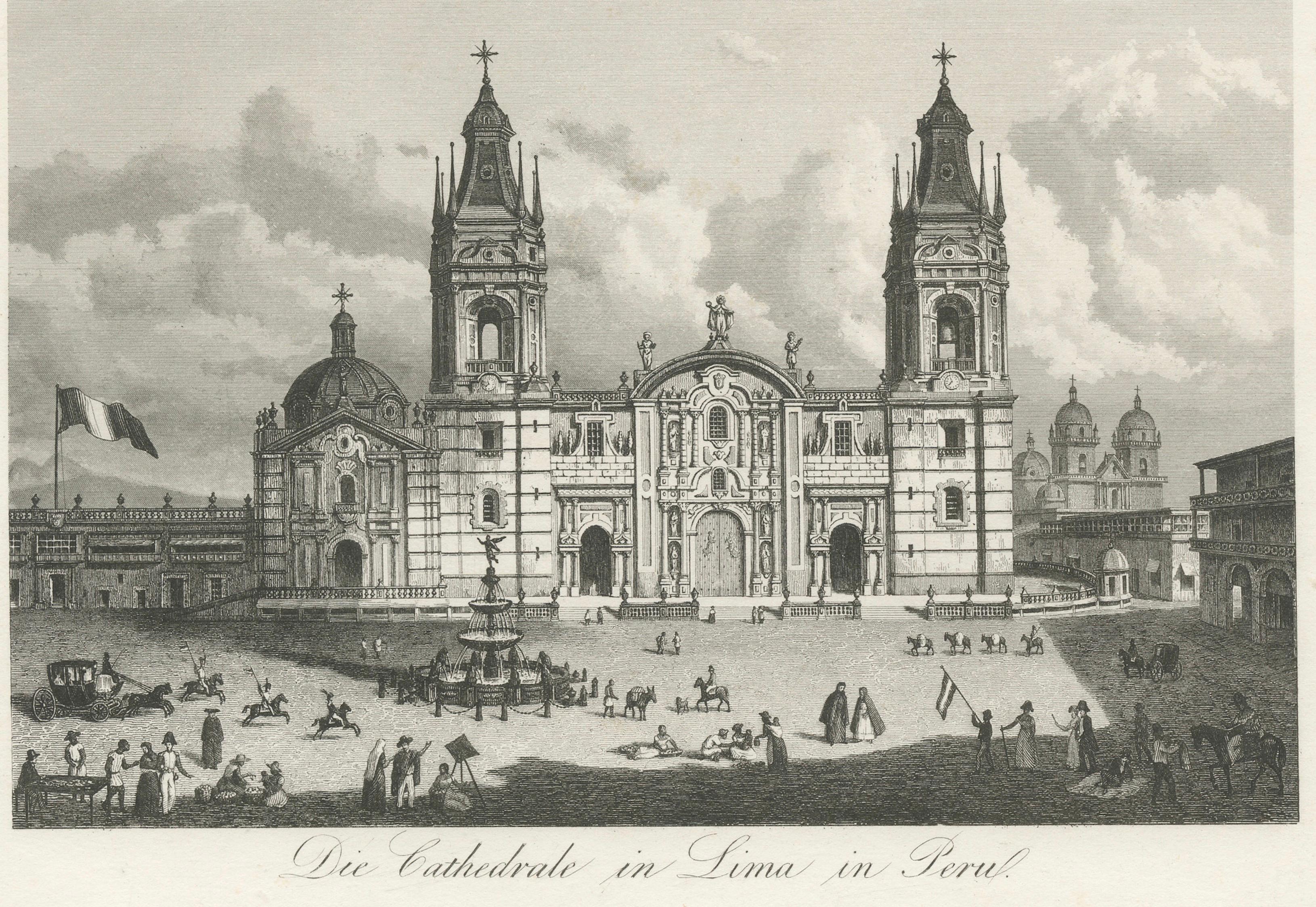 Original Antique Print of Peru, Bolivia & Chile – Lima Cathedral and Views, 1855