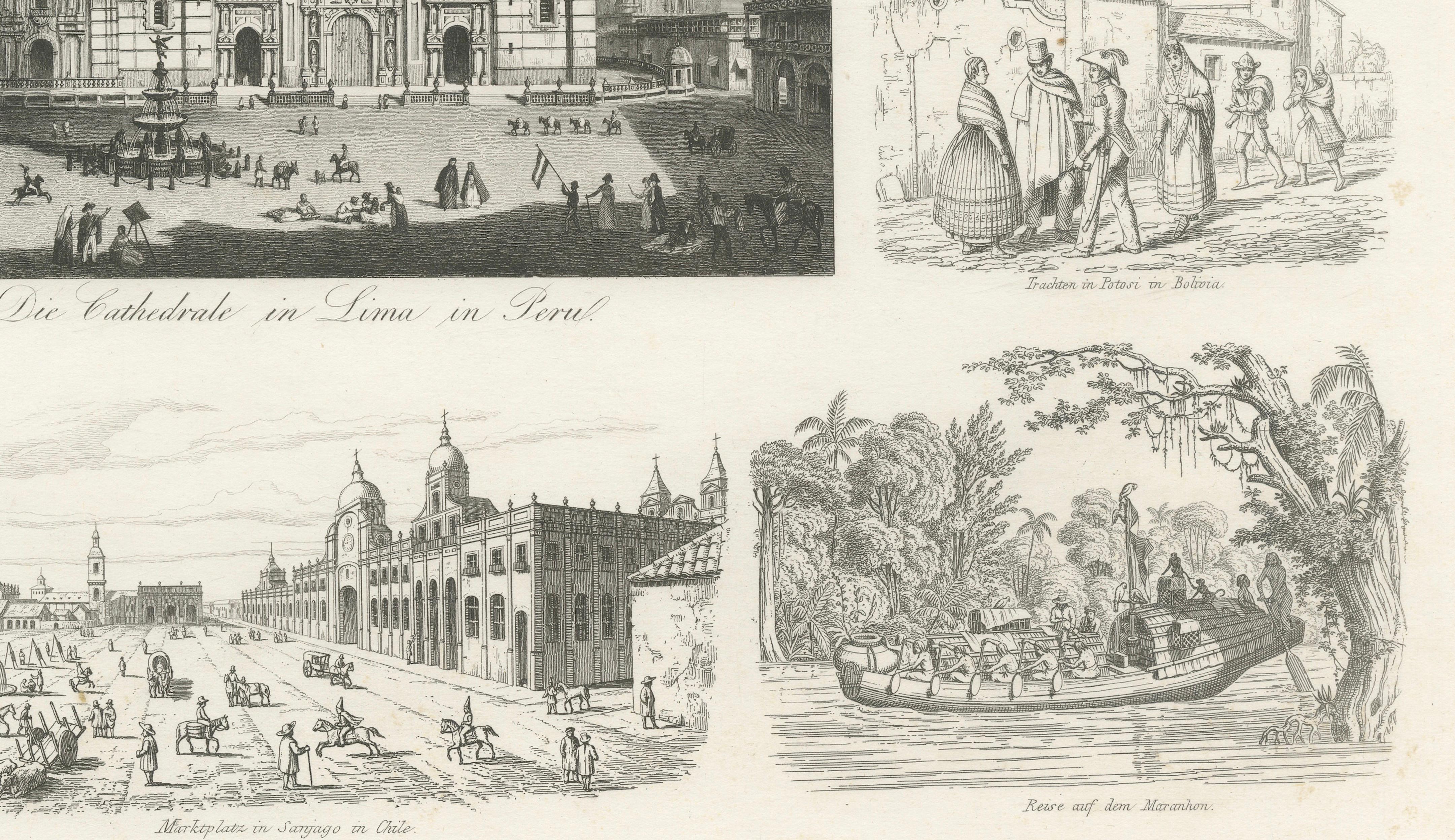 Original Antique Print of Peru, Bolivia & Chile – Lima Cathedral and Views, 1855