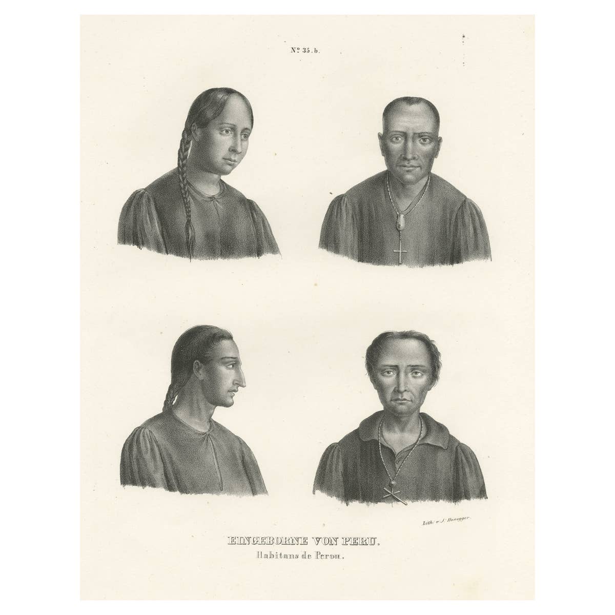 Original Antique Print of Peruvians, Natives of Peru