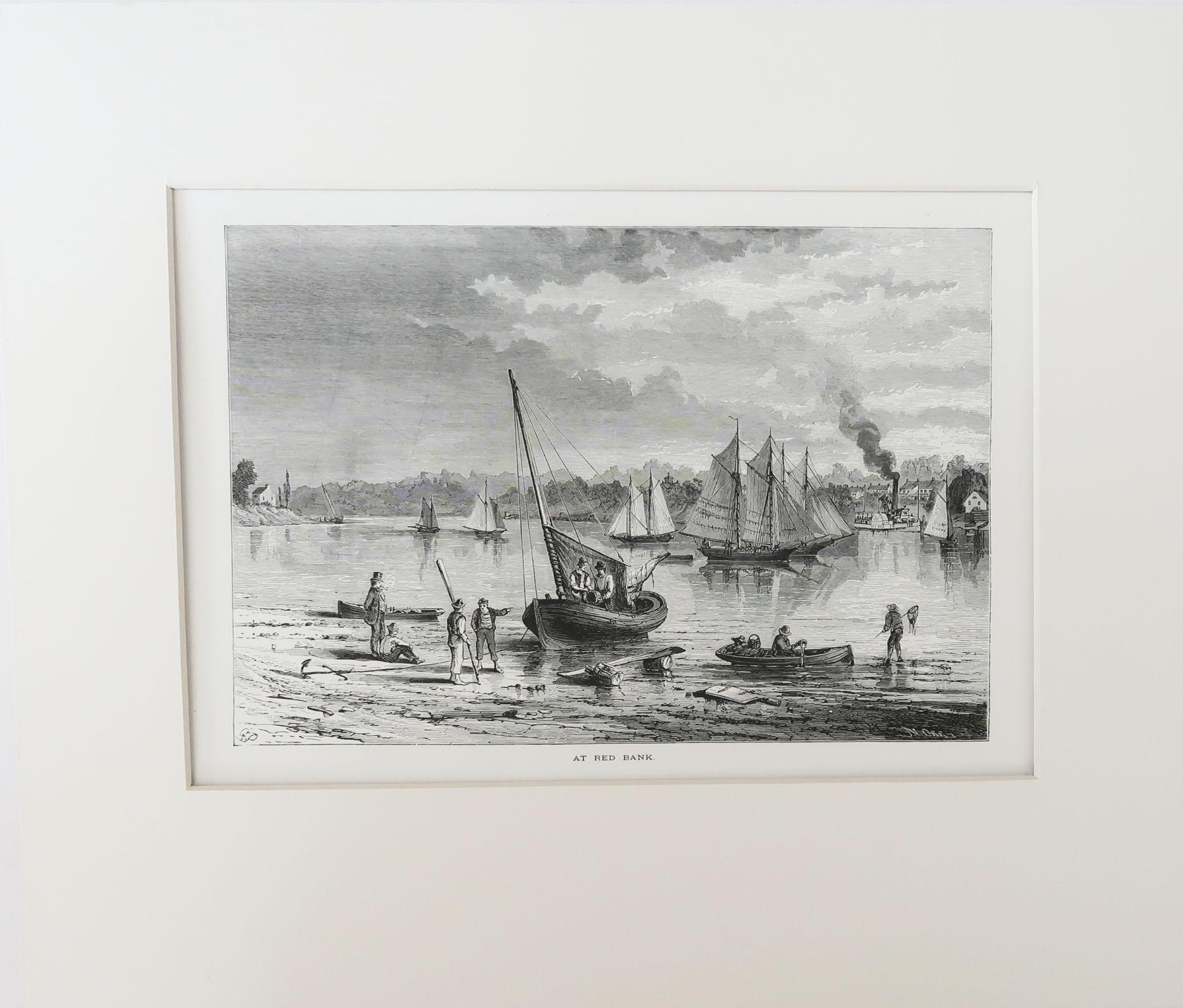 Great print of red bank

Wood-cut engraving after the drawing by Harry Fenn

Published circa 1870

Matted or mounted in cream card

Unframed

The measurement below is the size of the card.   
 