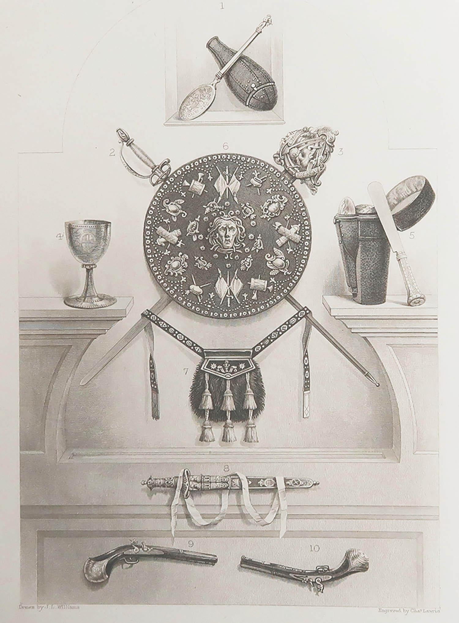 Great image of relics belonging to Charles Edward Stuart, Bonnie Prince Charlie

Fine steel engraving by Charles Lawrie

Published by Blackie, Edinburgh,Circa 1880

Unframed.