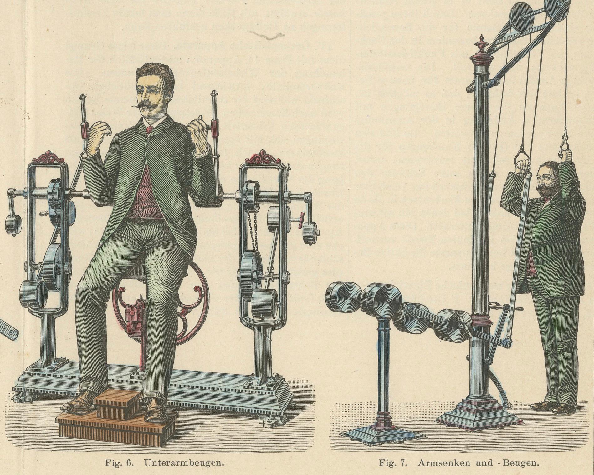 19th Century Original Antique Print of Remedial Gymnastics or Fitness Equipment, 1897 For Sale