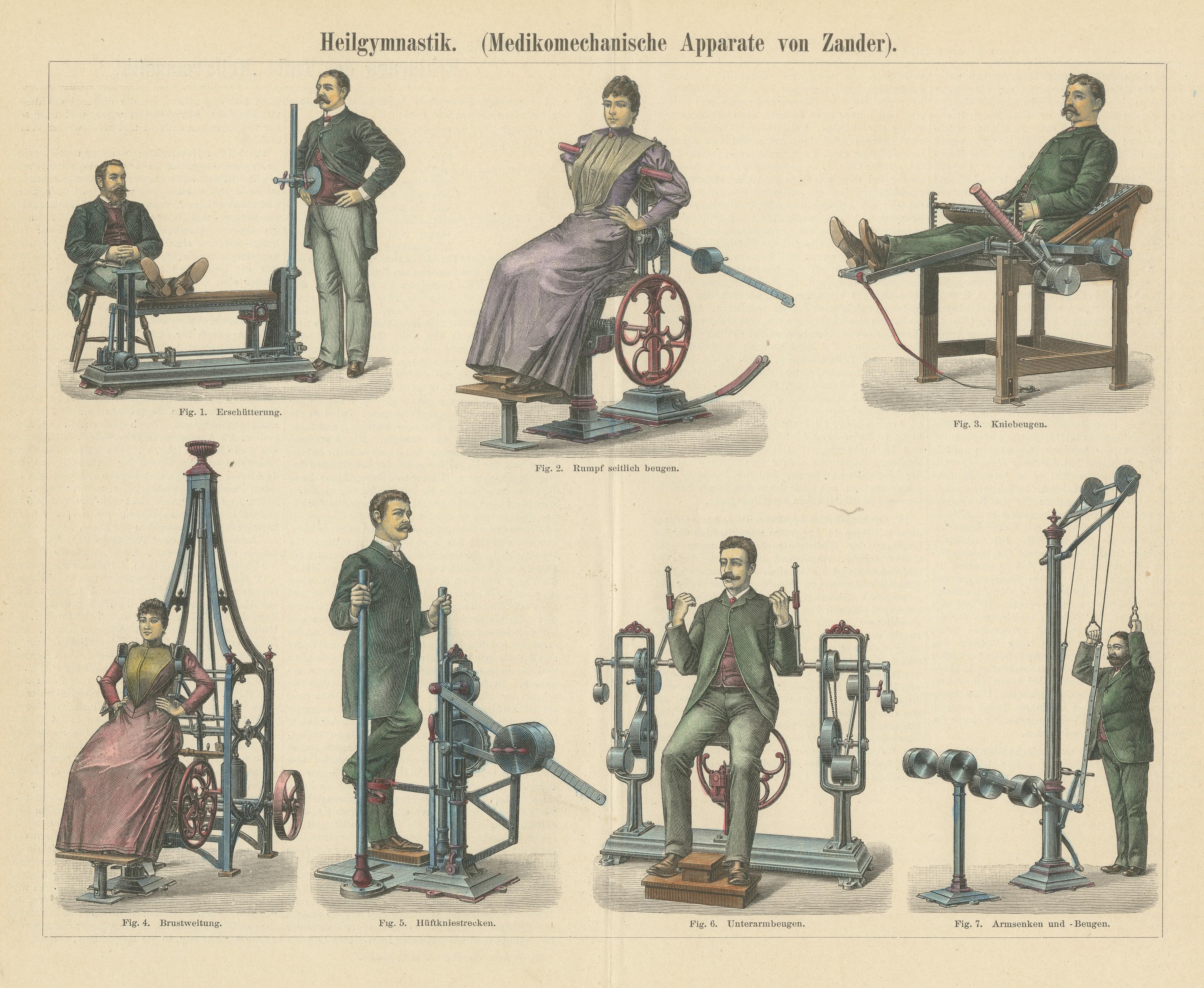 Paper Original Antique Print of Remedial Gymnastics or Fitness Equipment, 1897 For Sale