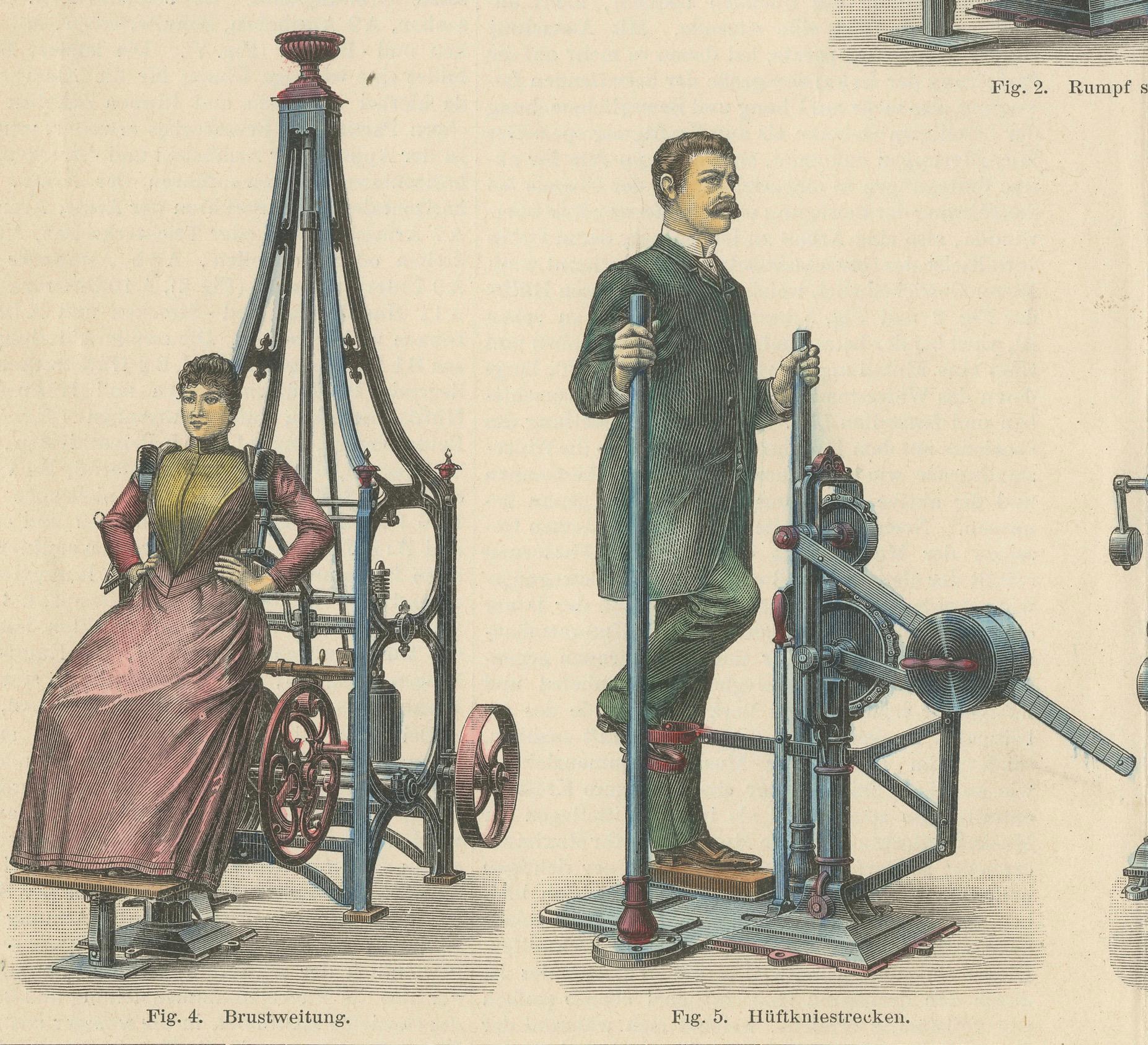 Original Antique Print of Remedial Gymnastics or Fitness Equipment, 1897 For Sale 1