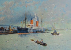 Original Antique Print of R.M.S Campania 'Cunard Line', C.1890