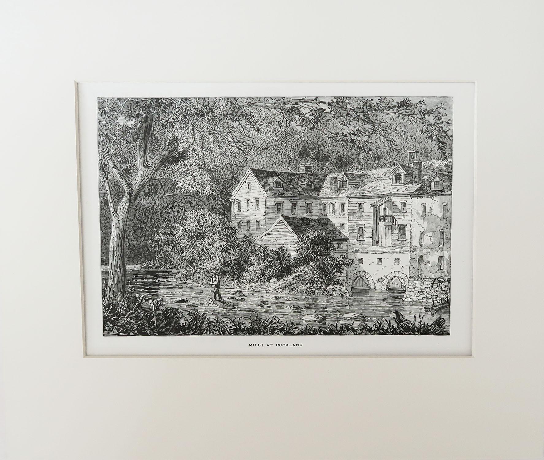 Great print of Rockland Mills

Wood-cut engraving after the drawing by Harry Fenn

Published circa 1870

Matted or mounted in cream card

Unframed

The measurement below is the size of the card.
 