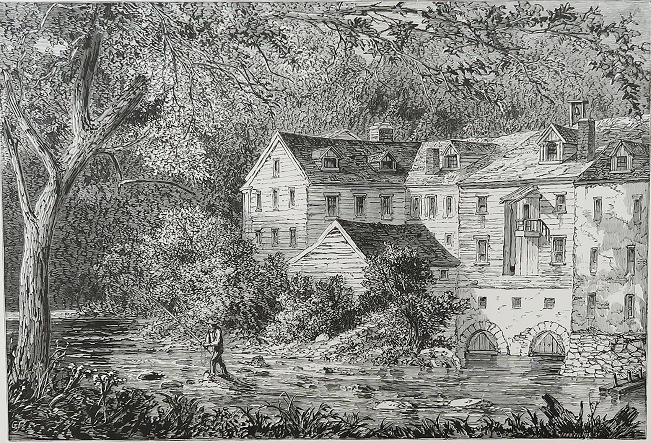 English Original Antique Print of Rockland Mills, Delaware, C.1870