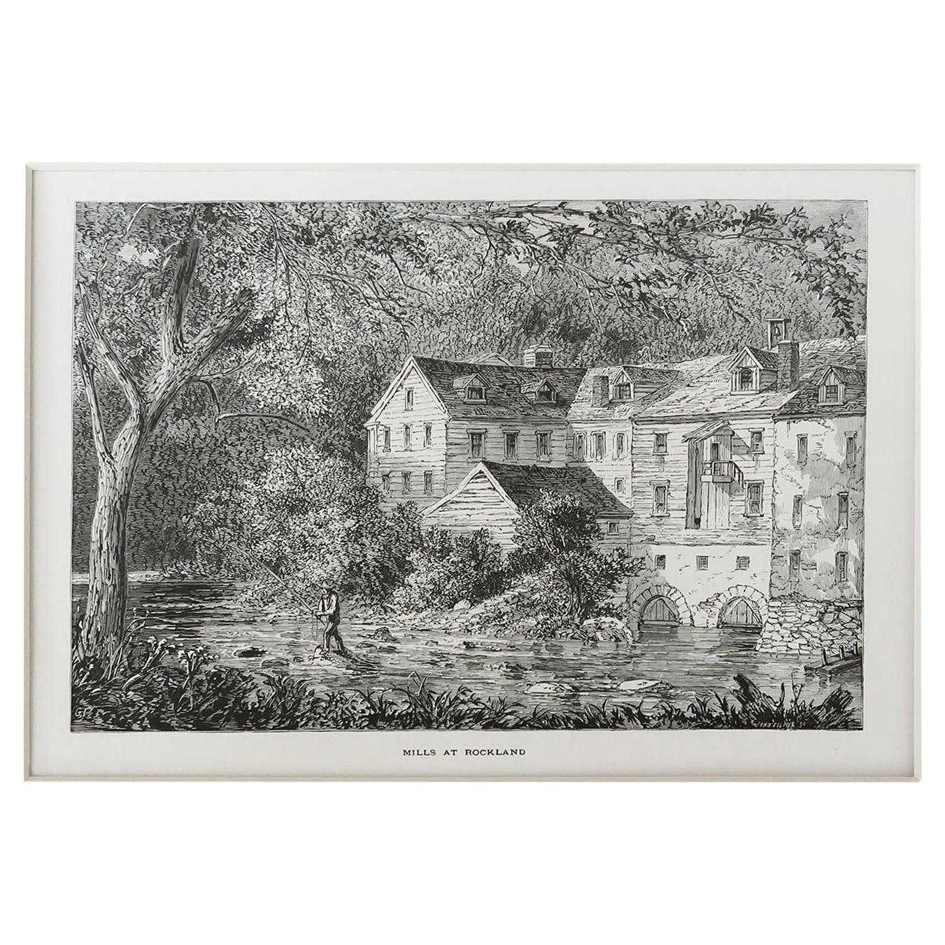 Original Antique Print of Rockland Mills, Delaware, C.1870 For Sale
