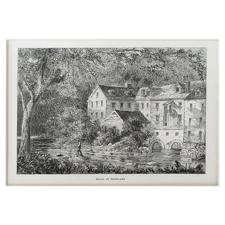 Original Antique Print of Rockland Mills, Delaware, C.1870 For Sale at