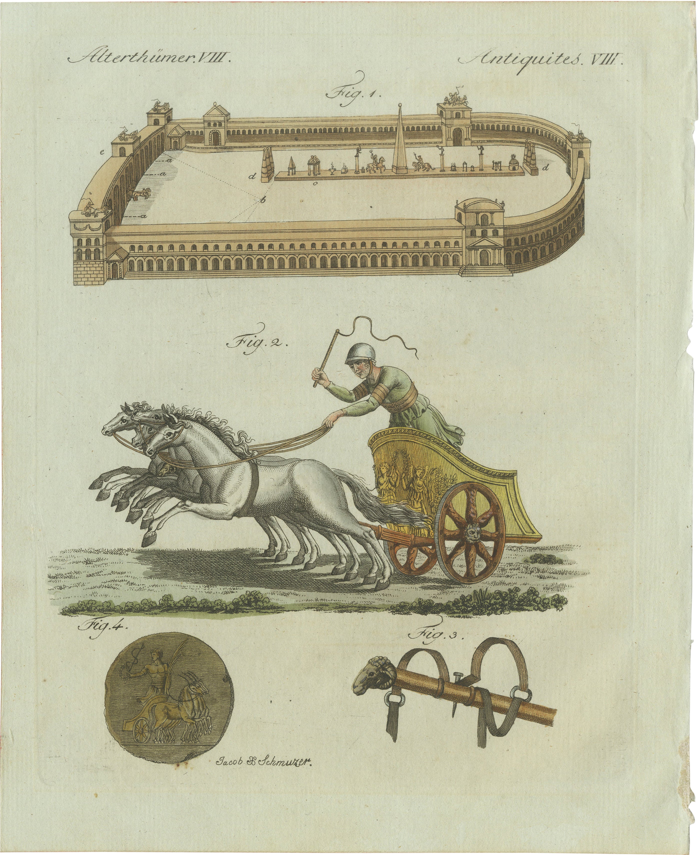 Original Antique Print of Roman Chariot Racing and Circus Maximus, c.1800 For Sale
