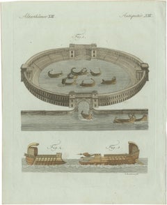 Original Antique Print of Roman Naval Battles and Warships by Bertuch, c. 1800