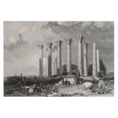 Original Antique Print of Roman Temple of Artemis, Jerash, Jordan, 1836