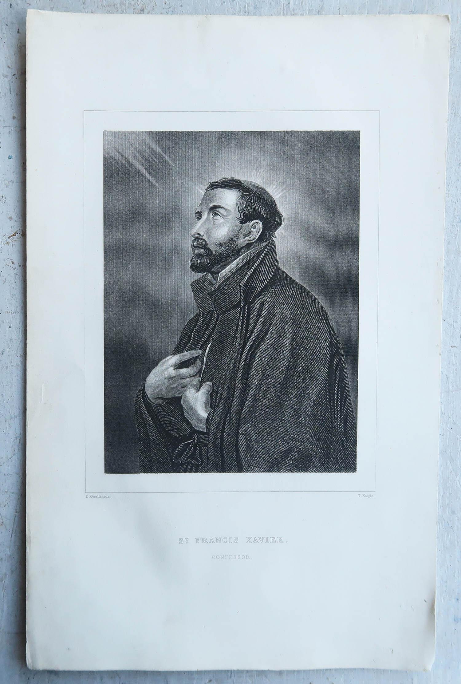 English Original Antique Print of St Francis Xavier, C.1850
