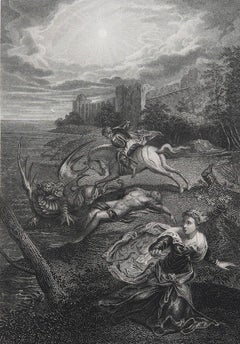 Original Antique Print of St. George And The Dragon after Tintoretto. C.1850