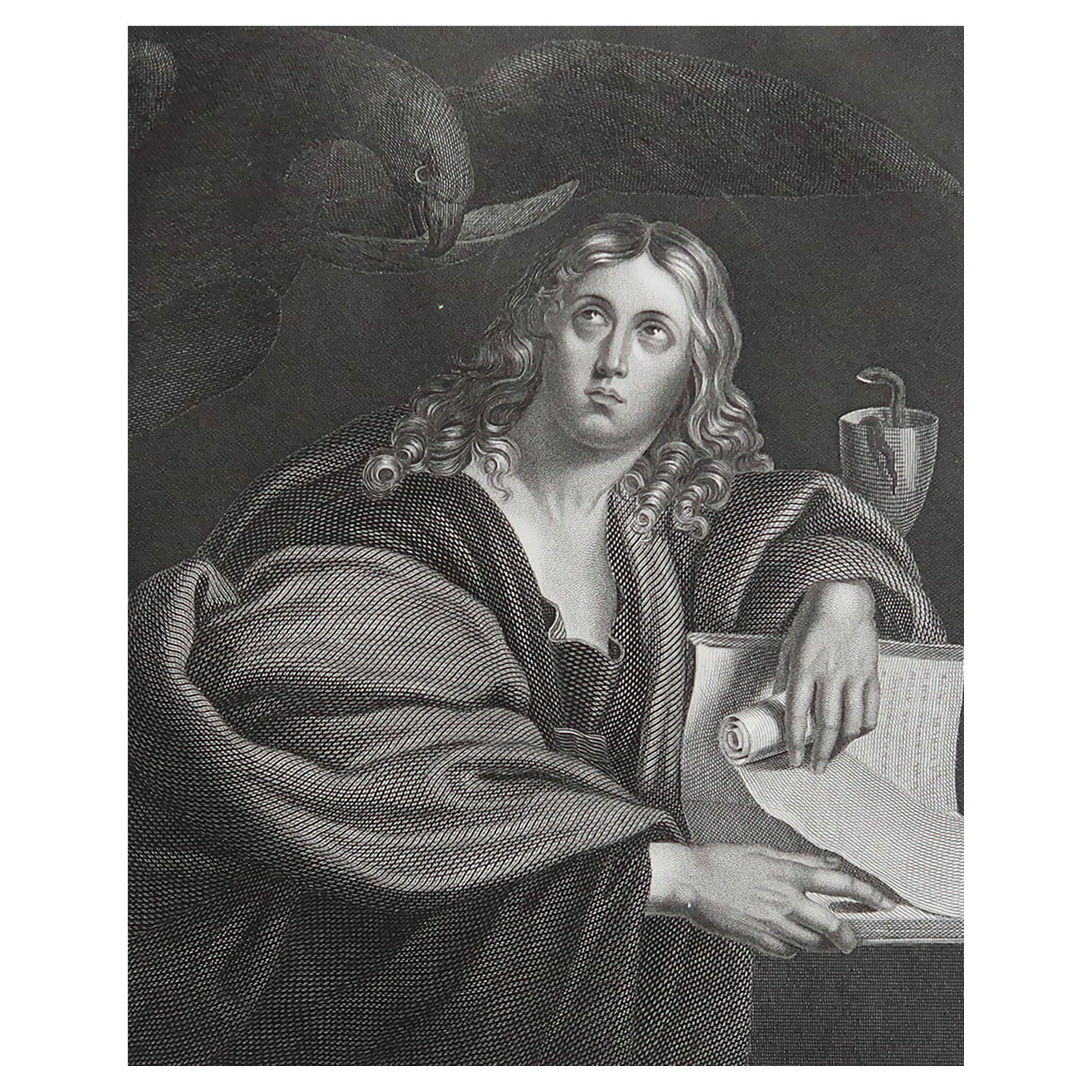 Original Antiker Druck des heiligen Johannes des Evangelisten nach Domenichino. CIRCA 1850