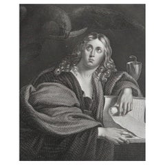 Original Antiker Druck des heiligen Johannes des Evangelisten nach Domenichino. CIRCA 1850