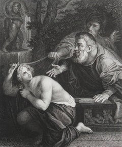 Stampa antica originale di Susanna e gli anziani dopo Ludovico Carracci. C.1850