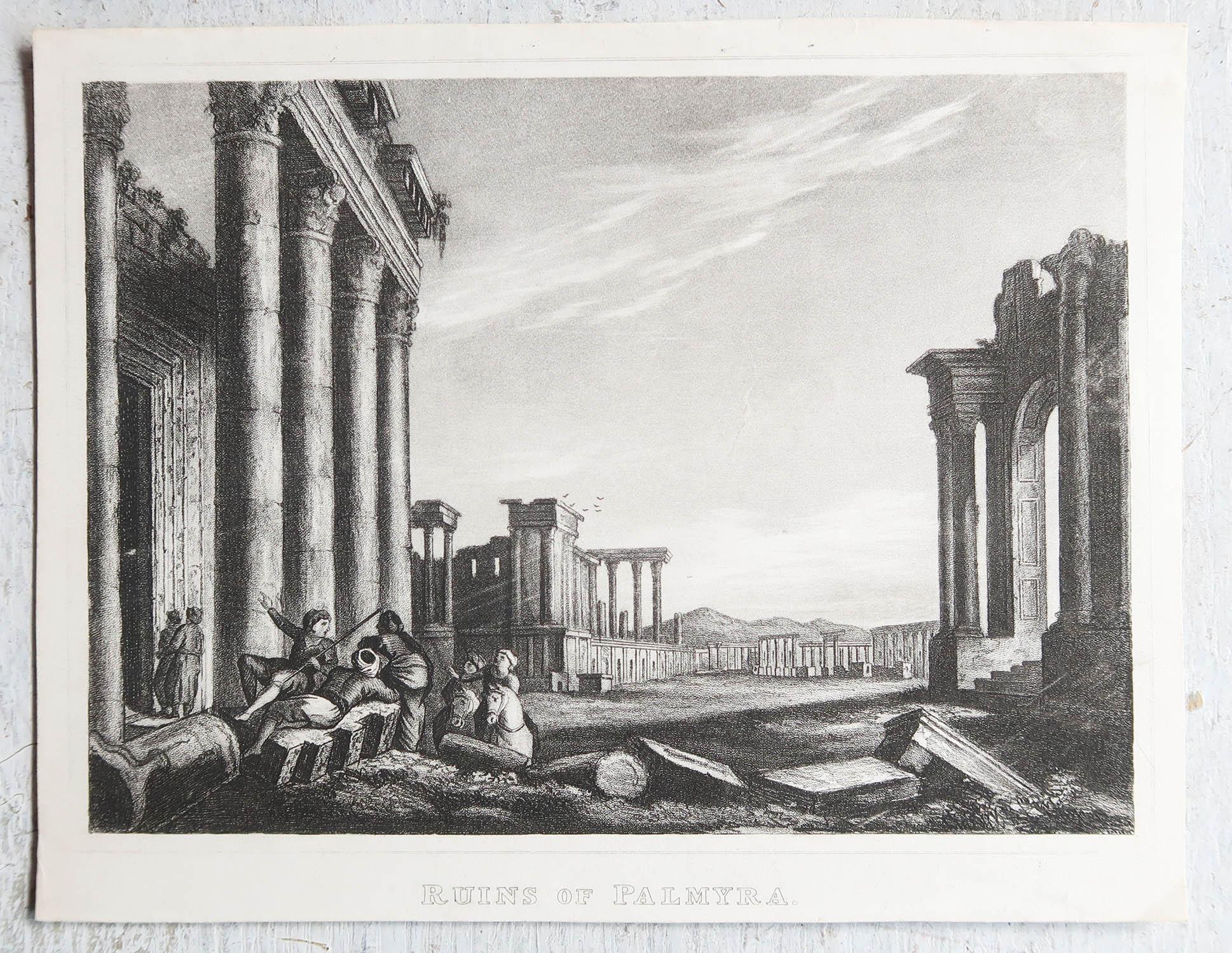 English Original Antique Print of The Ancient City of Palmyra, Syria, circa 1840 For Sale