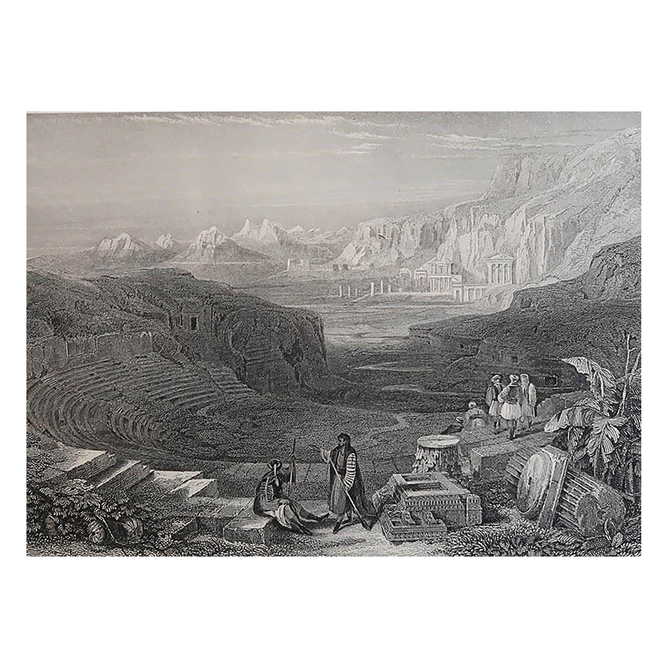 Impression ancienne originale de la ville antique de Pâques d'après David Roberts, vers 1850