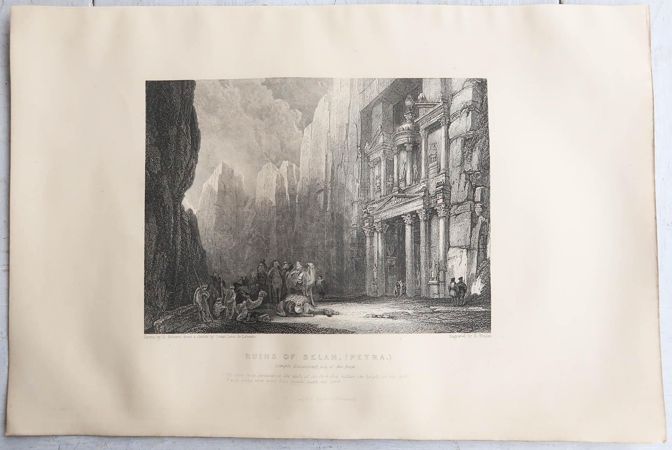 English Original Antique Print of the Ancient City of Petra After David Roberts, C.1850